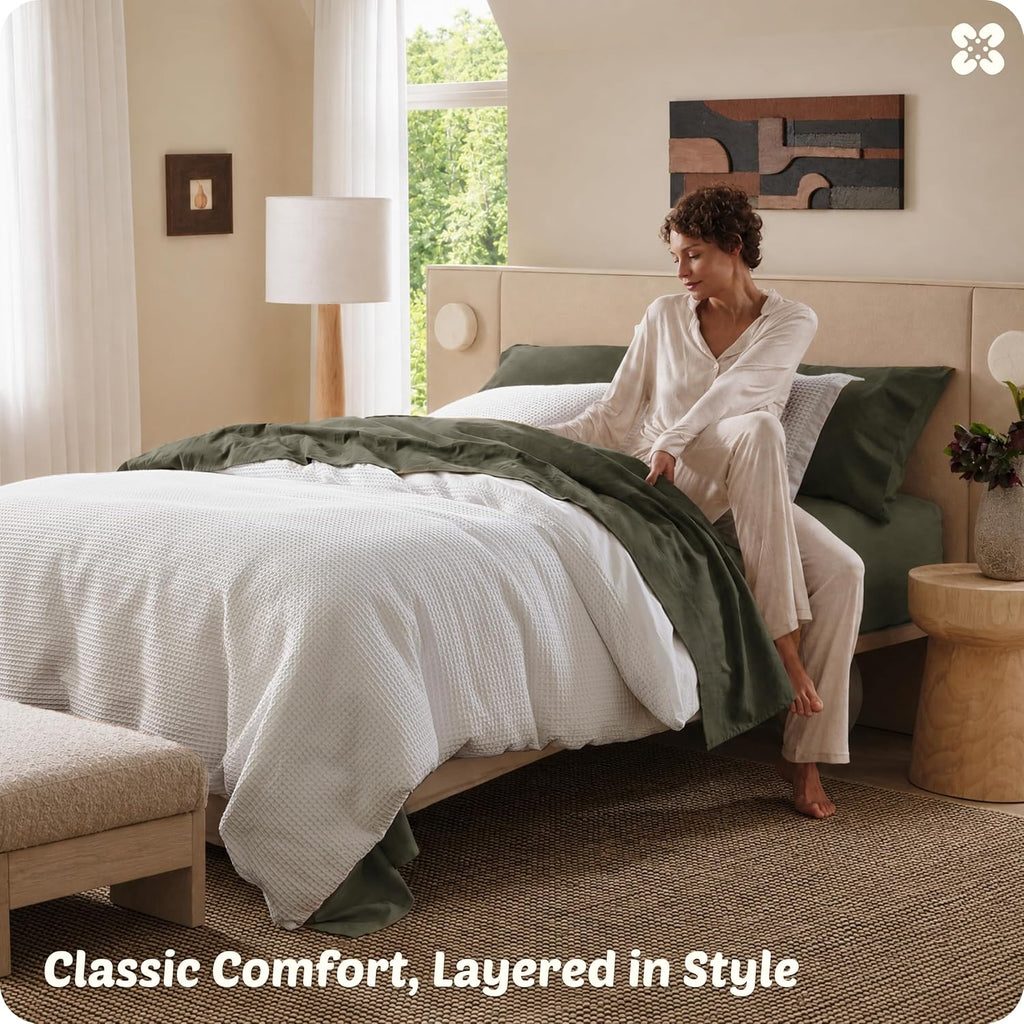 Cotton Duvet Cover King - 100% Cotton Waffle Weave Coconut White Duvet Cover King, PureWoven Breathable Bedding Set