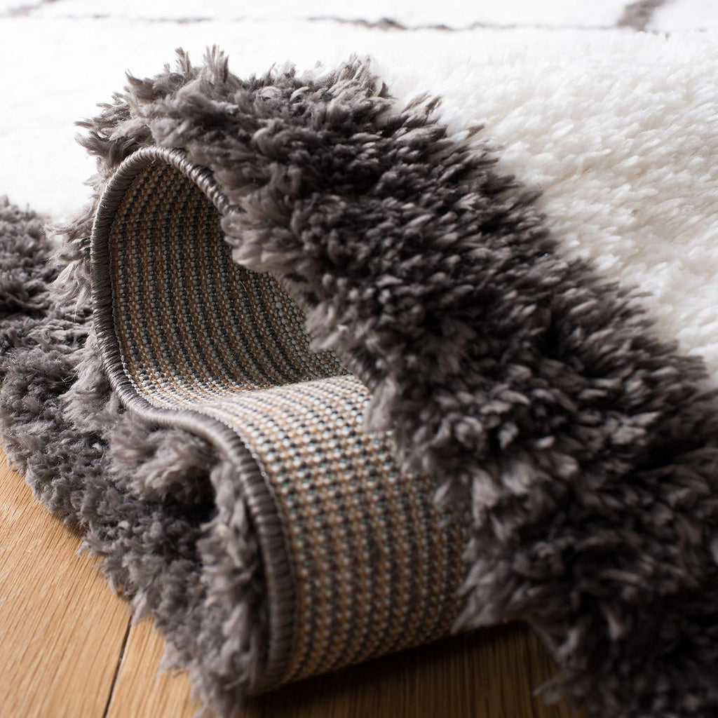 Carmella Shag Collection Runner Rug - 2'2" x 8', Cream & Grey, Moroccan Tassel Design, Non-Shedding & Easy Care