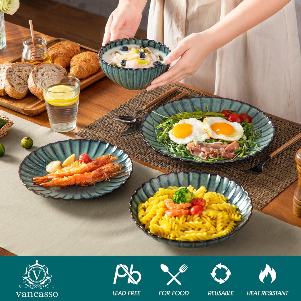 24 Pieces Dinnerware Sets for 6, Ceramic Plates and Bowls Sets