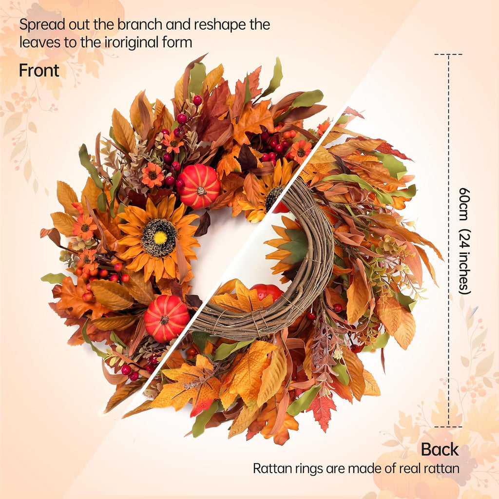 Fall Harvest Wreaths for Front Door - Farmhouse Thanksgiving Wreath Decor
