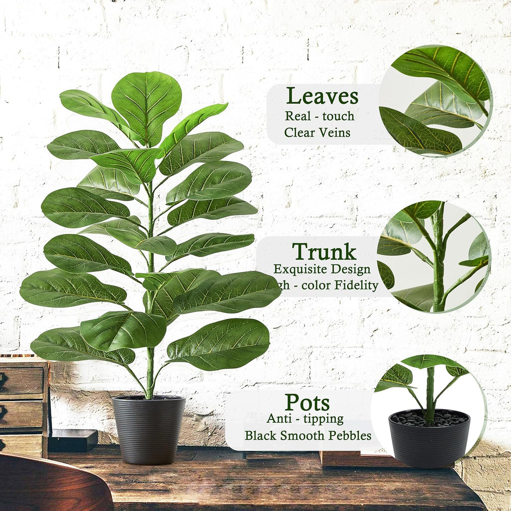 2.5FT Artificial Fiddle Leaf Fig Trees -30" Faux Ficus Lyrata Plant Fake Fig Tree Lifelike Fig Plant Silk - Set of 2