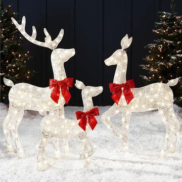 4ft 3-Piece 2D Lighted Christmas Deer Family Set, Large Outdoor Yard Reindeer Holiday Decoration with 175 LED Lights
