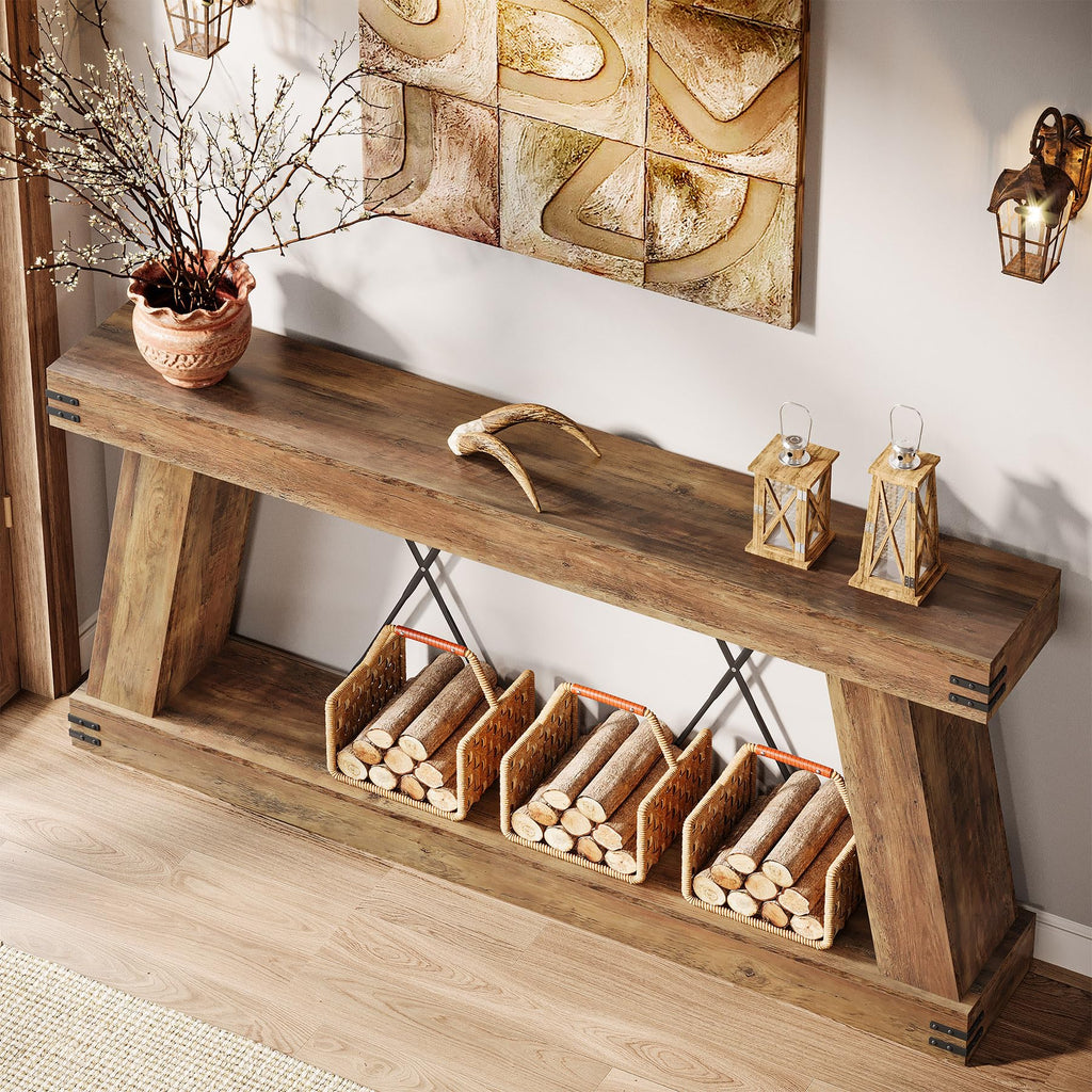 70.87" Farmhouse Console Table with Storage (Brown)