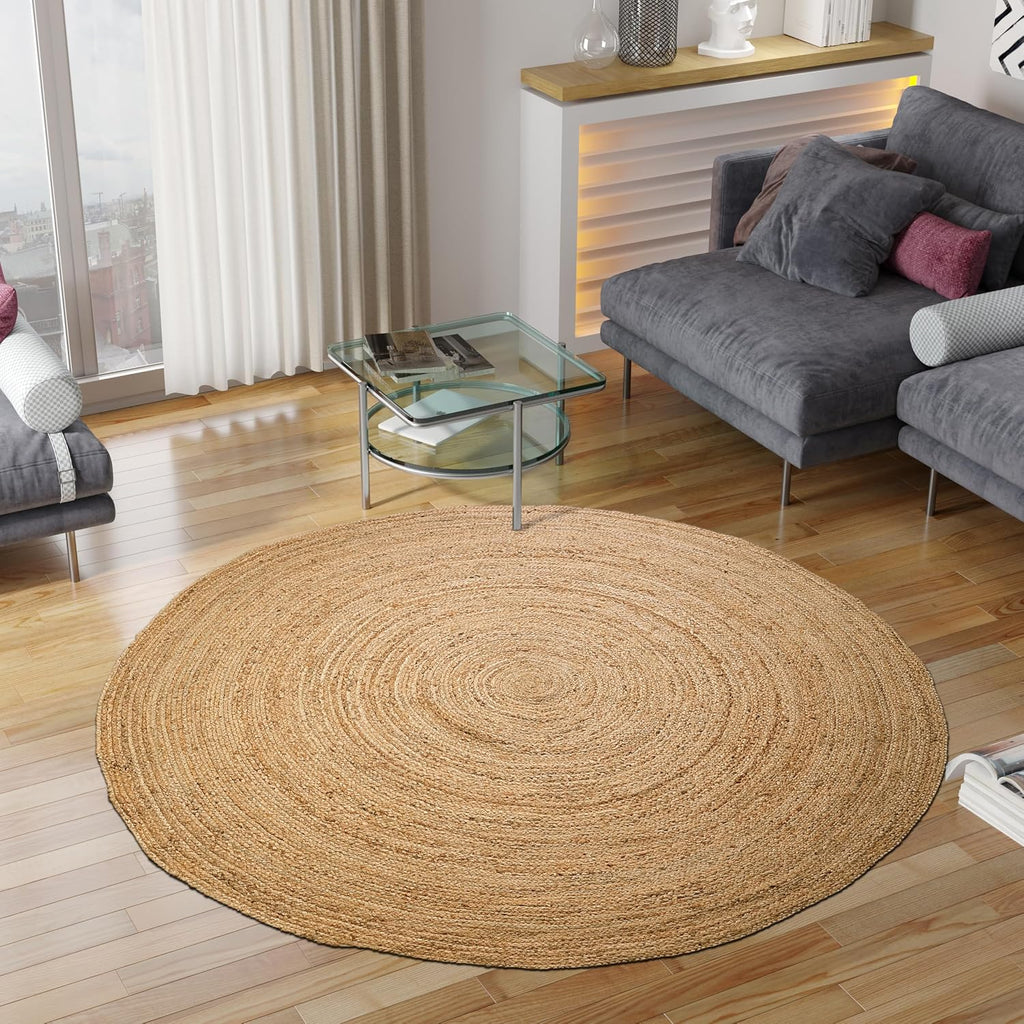 Jute Braided Round Rug, Natural, 6 ft | 100% natural jute, hand woven, reversible, boho farmhouse style