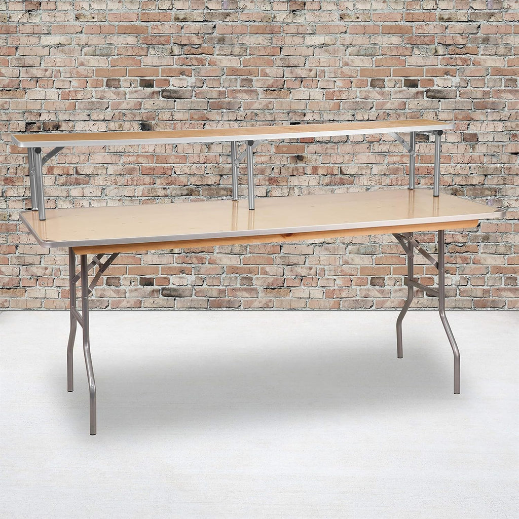 6 Foot (72" x 12") Birchwood Bar Top Buffet Riser with Silver Folding Legs