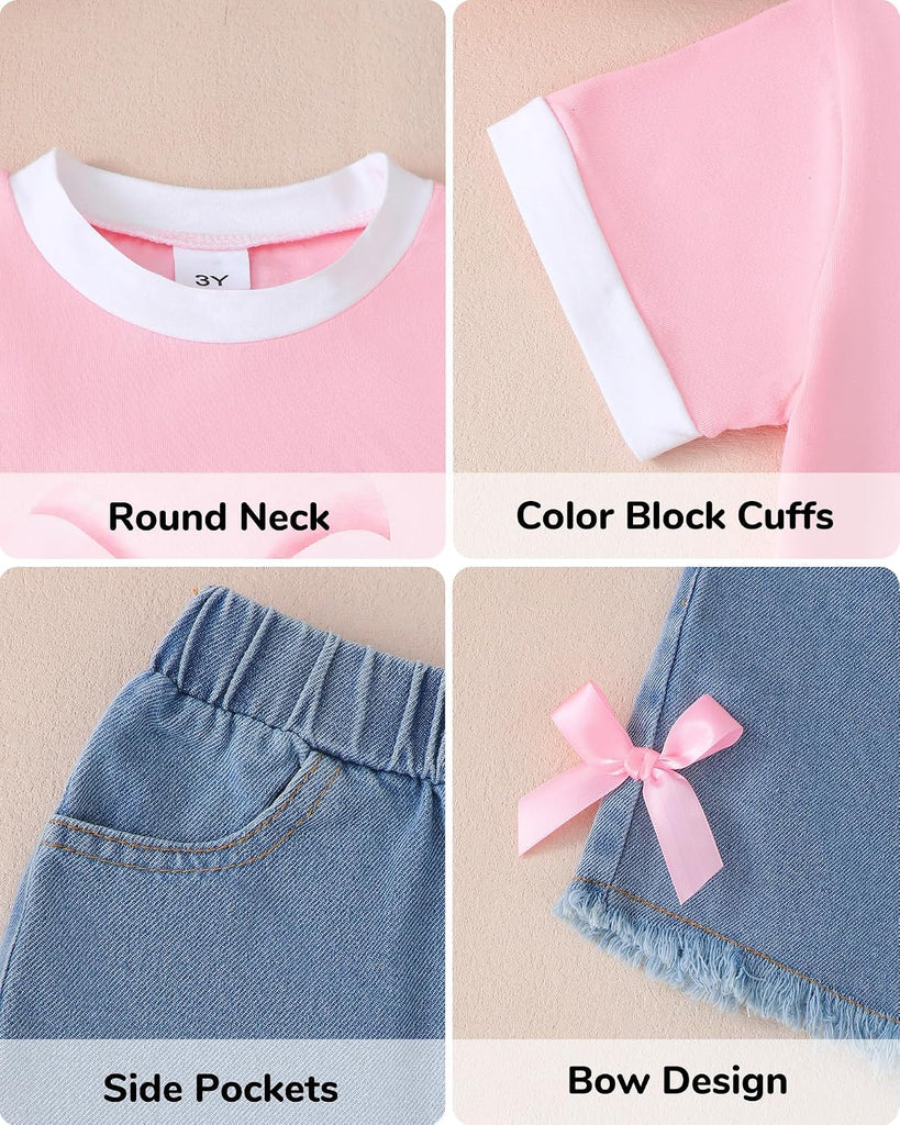 Toddler Girl Clothes Summer Cotton Print T-Shirt and Jeans Shorts Set Casual Girls 2 Piece Outfits Sets