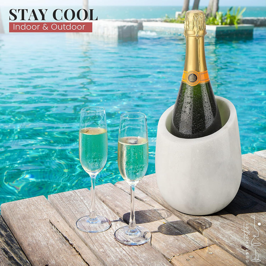 Marble Wine Chiller Bucket - 750ml Wine Bottle Cooler and Champagne Chiller for Party, Kitchen, Bar Cart Decor