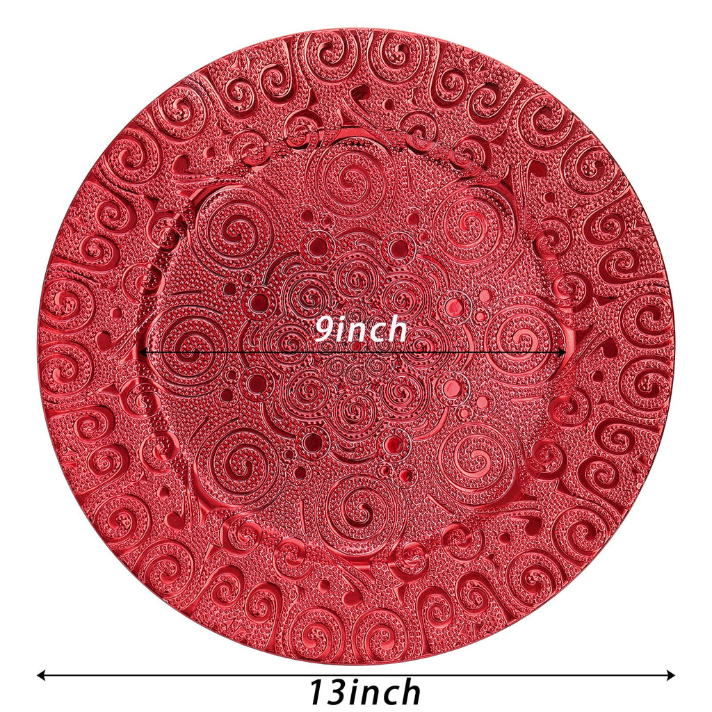 12 Pack Red Charger Plates, 13 Inch Dinner Plate, Plastic Christmas Phoenix Pattern Elegant Serve Ware Plates for