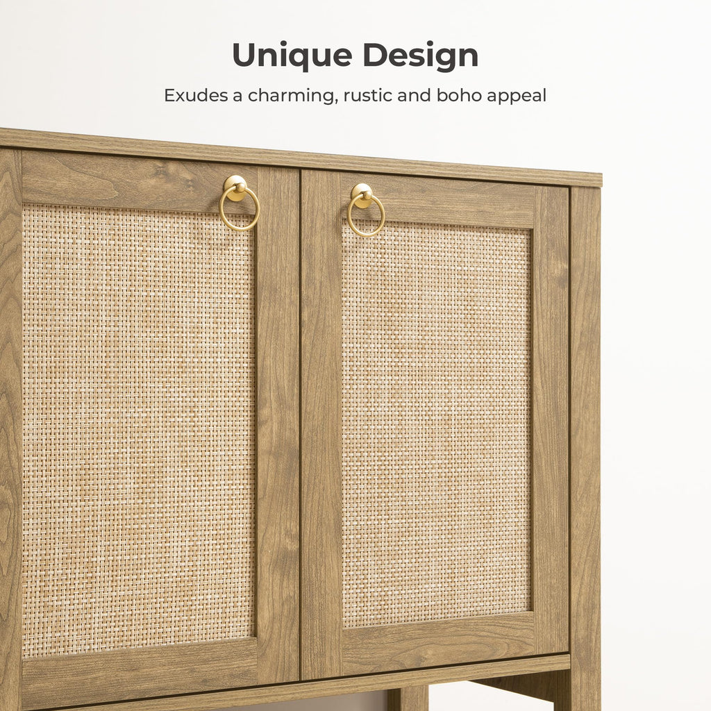 Boho Sideboard Buffet Cabinet with Rattan Doors, Storage Credenza