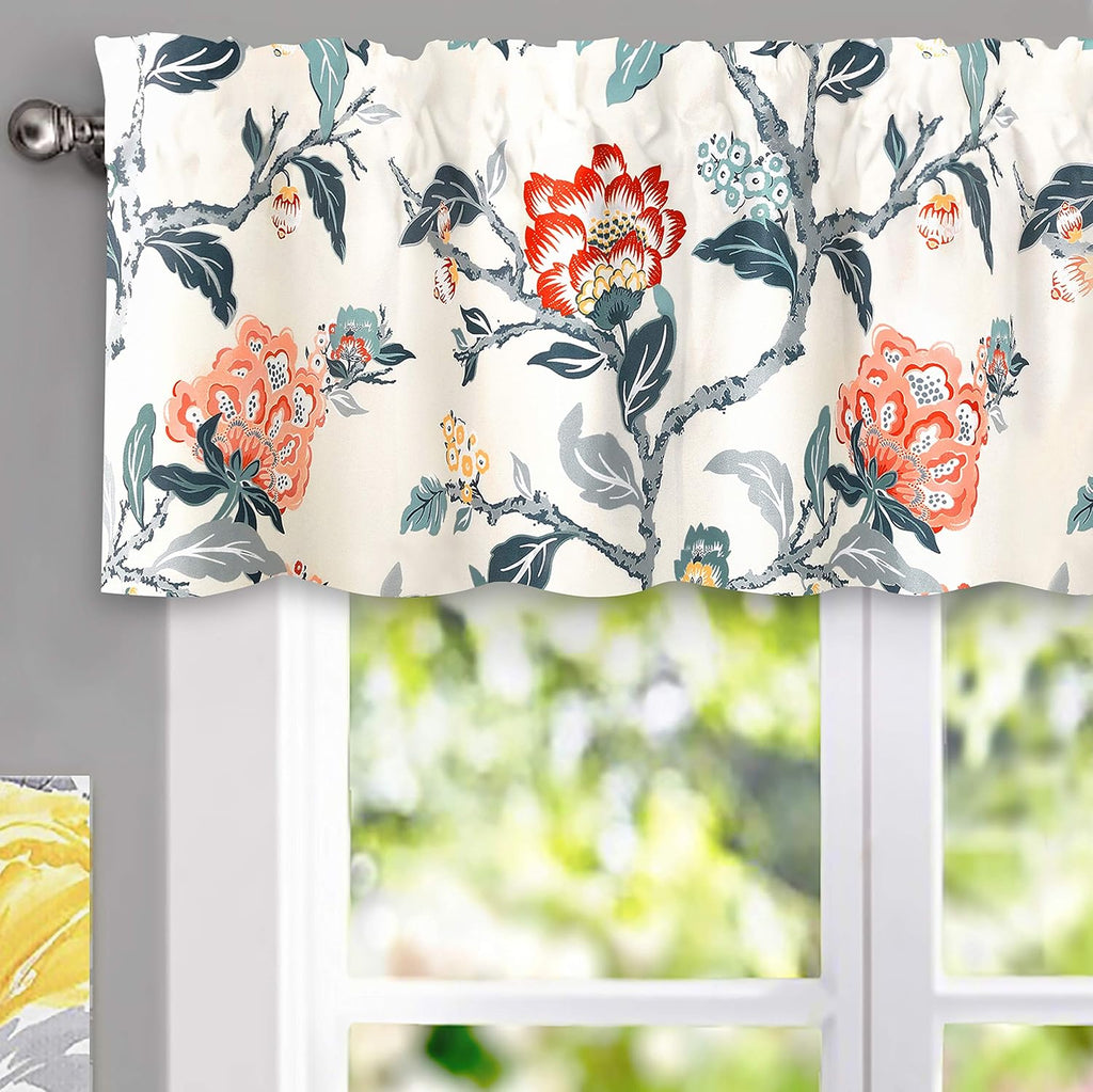 Ada Botanical Print Lined Flower Leaf Thermal Insulated Window Valance Rod Pocket 52 Inch by 14 Inch Plus 1.75 Inch