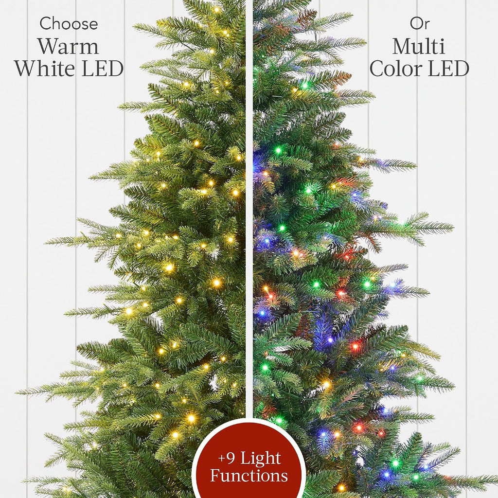 Full Aspen Christmas Tree, Pre-lit Realistic Noble Fir w/ 1,200 Glowing Micro LED Lights, 2-in-1 White &
