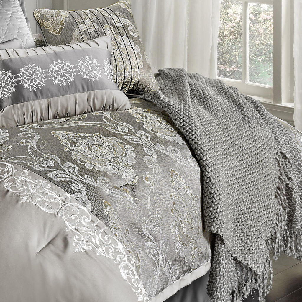 Kacee Comforter Bedding Set, King Size, Platinum Glam Décor, 12 Pieces