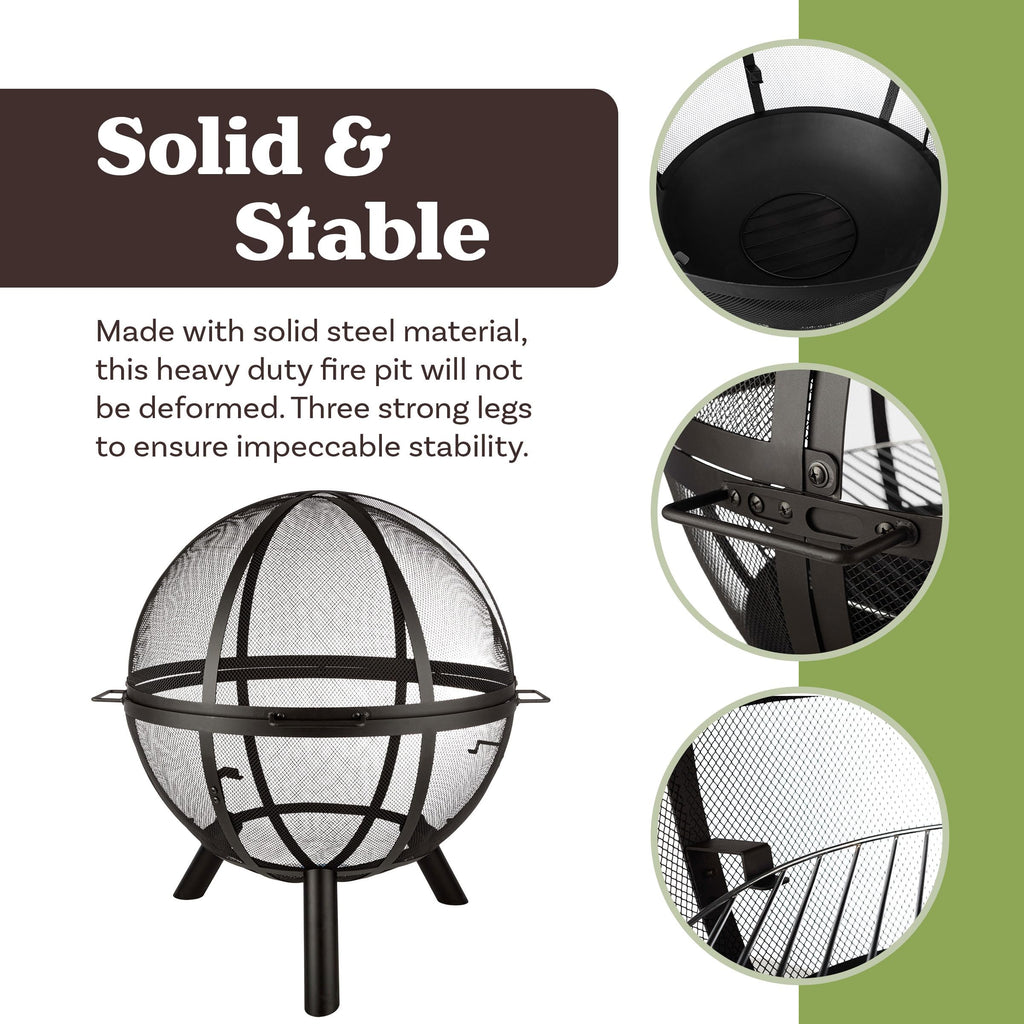 Outdoor Fire Pit Sphere with Grill for Barbequing, 30"