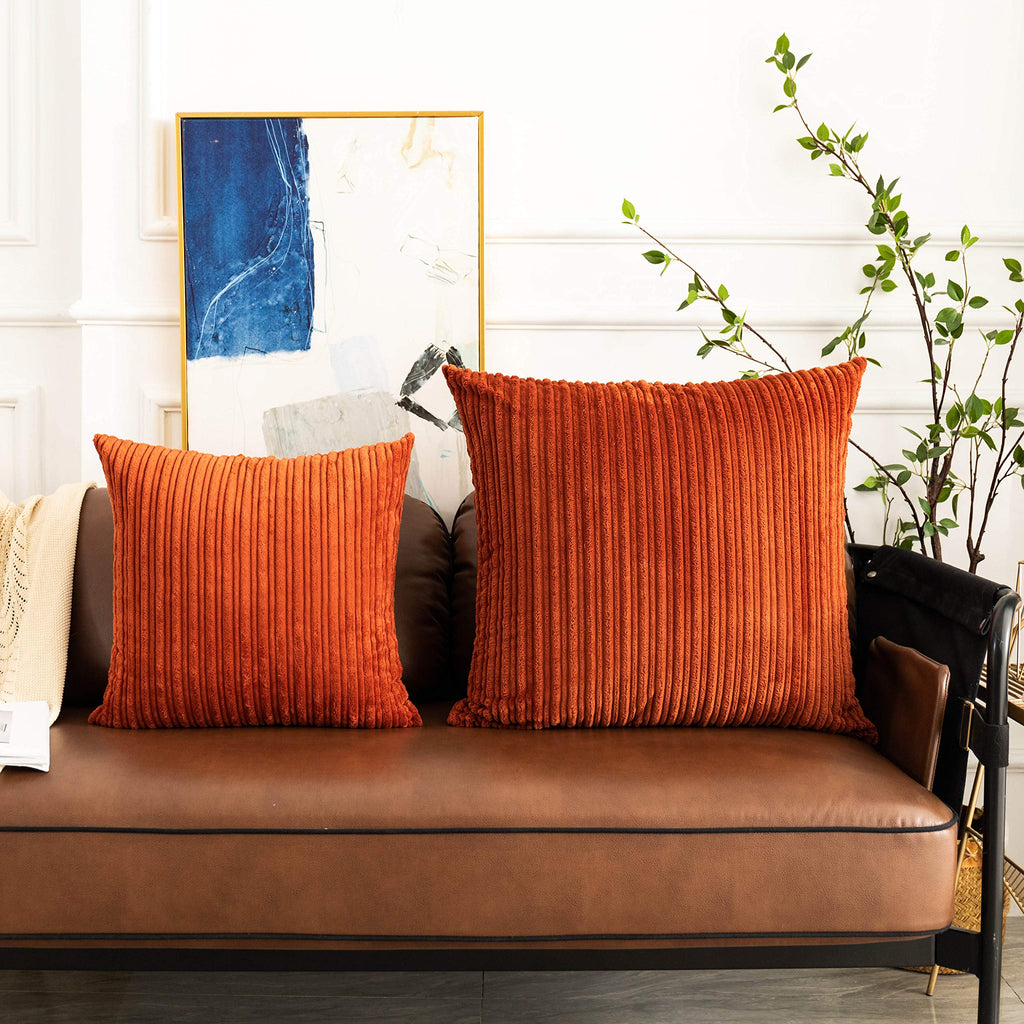 Fall Decor Super Soft Striped Corduroy Throw Pillow Covers Large Sham Cushion Cover Living Room, 2 Pcs, 22" x 22"