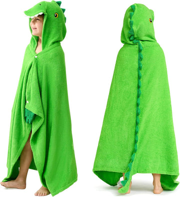 Dinosaur Hooded Towel for Kids Soft 100% Cotton Bath Beach Towel 30" x 50" for Kids 3-8 Years Toddler Pool Poncho