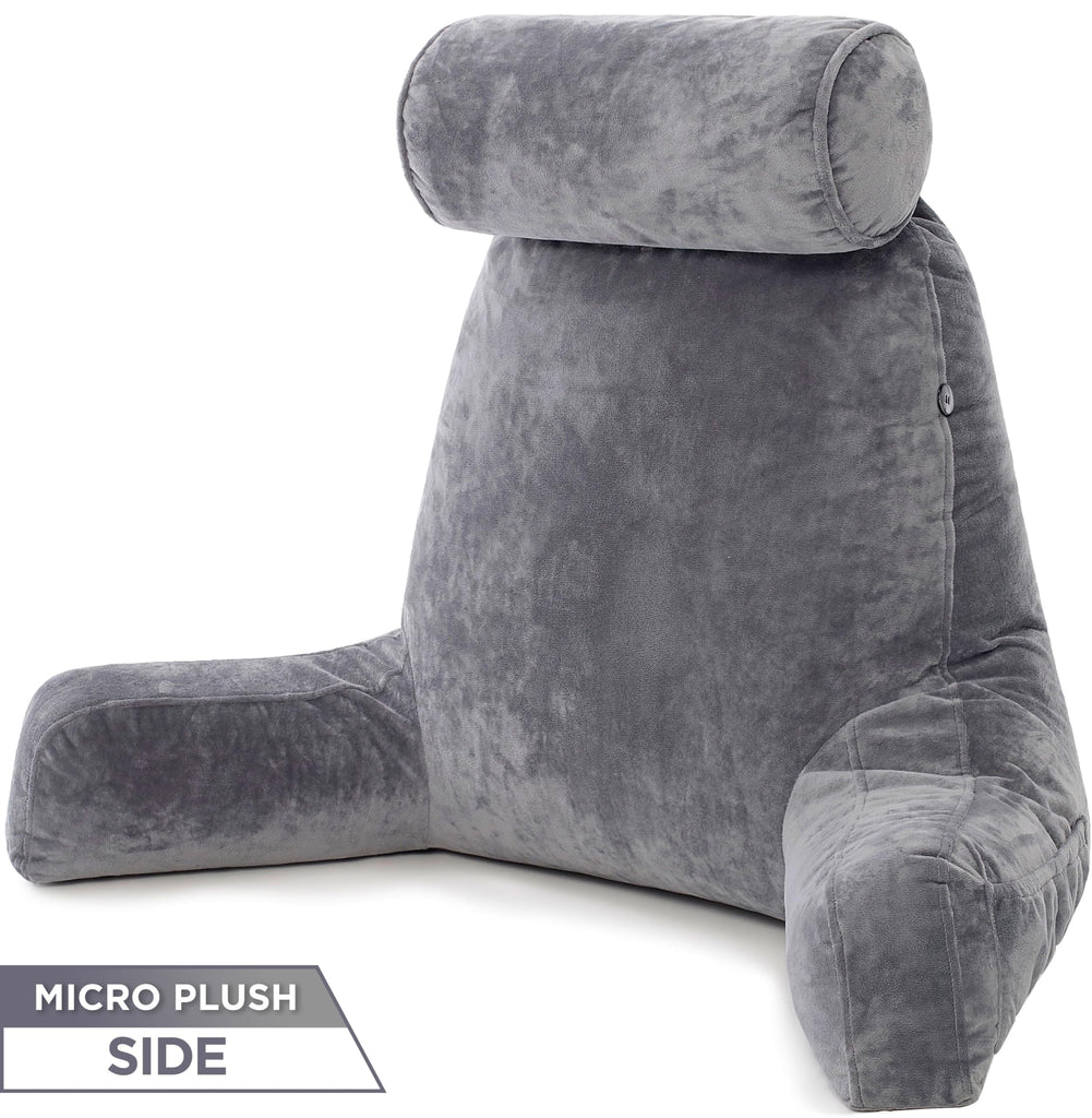XXL Reading & Bed Rest Pillows - Premium Memory Foam Backrest Pillow with Arms & Neck Roll - Aspen Edition Iron Grey