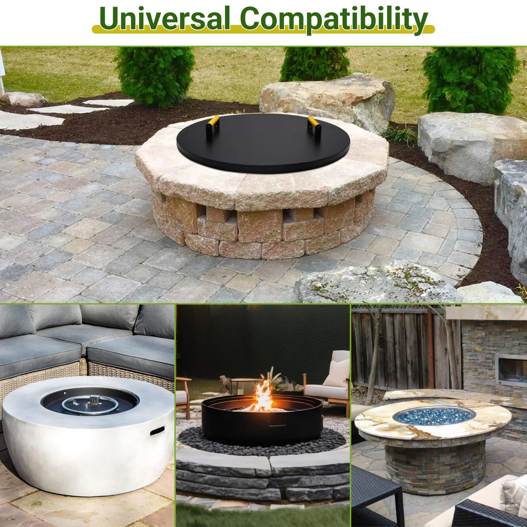 22" Round Fire Pit Lid - Powder Coated Fire Pit Cover Round Metal