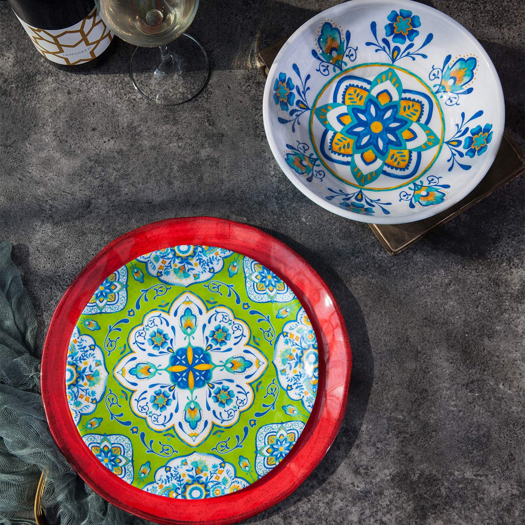 Melamine Dinnerware Set 12 Pcs Durable Dishware Colorful Plate Bowl Set Dishwasher Safe Shatter Proof Chip Resistant