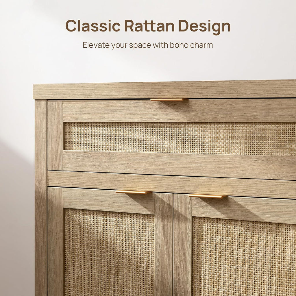 Sideboard Buffet Storage Cabinet Set of 3, Rattan Credenza Buffet | Boho Console Accent Cabinet with 6 Doors and 3