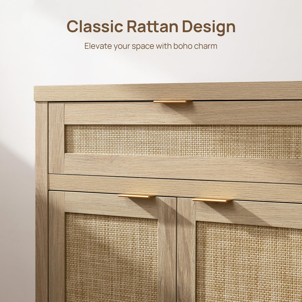 Sideboard Buffet Storage Cabinet Set of 2, Rattan Credenza Buffet