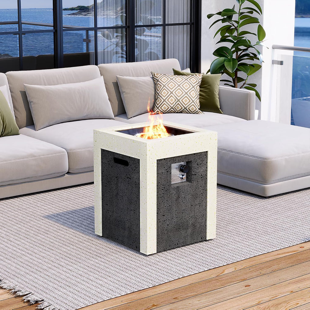 19inch Column Propane Fire Pit - Space-Saving Black & White Portable Heater with Auto-Ignition,Ideal for
