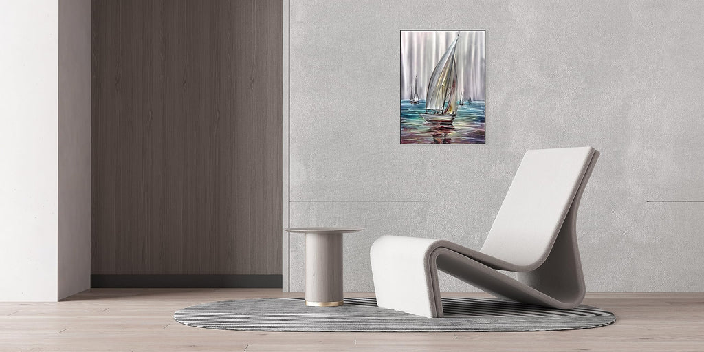 Sailboat Metal Wall Art - 24x16 Inch Vibrant and Colorful Aluminum Panel Painting, Lightweight and Easy to Install