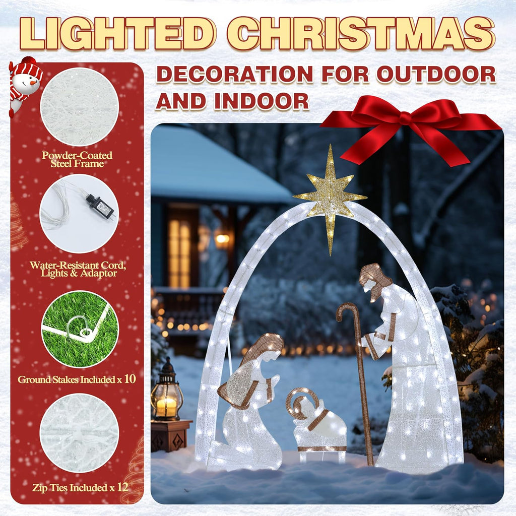 Lighted Nativity Scene Outdoor Christmas Yard Decoration Set, White