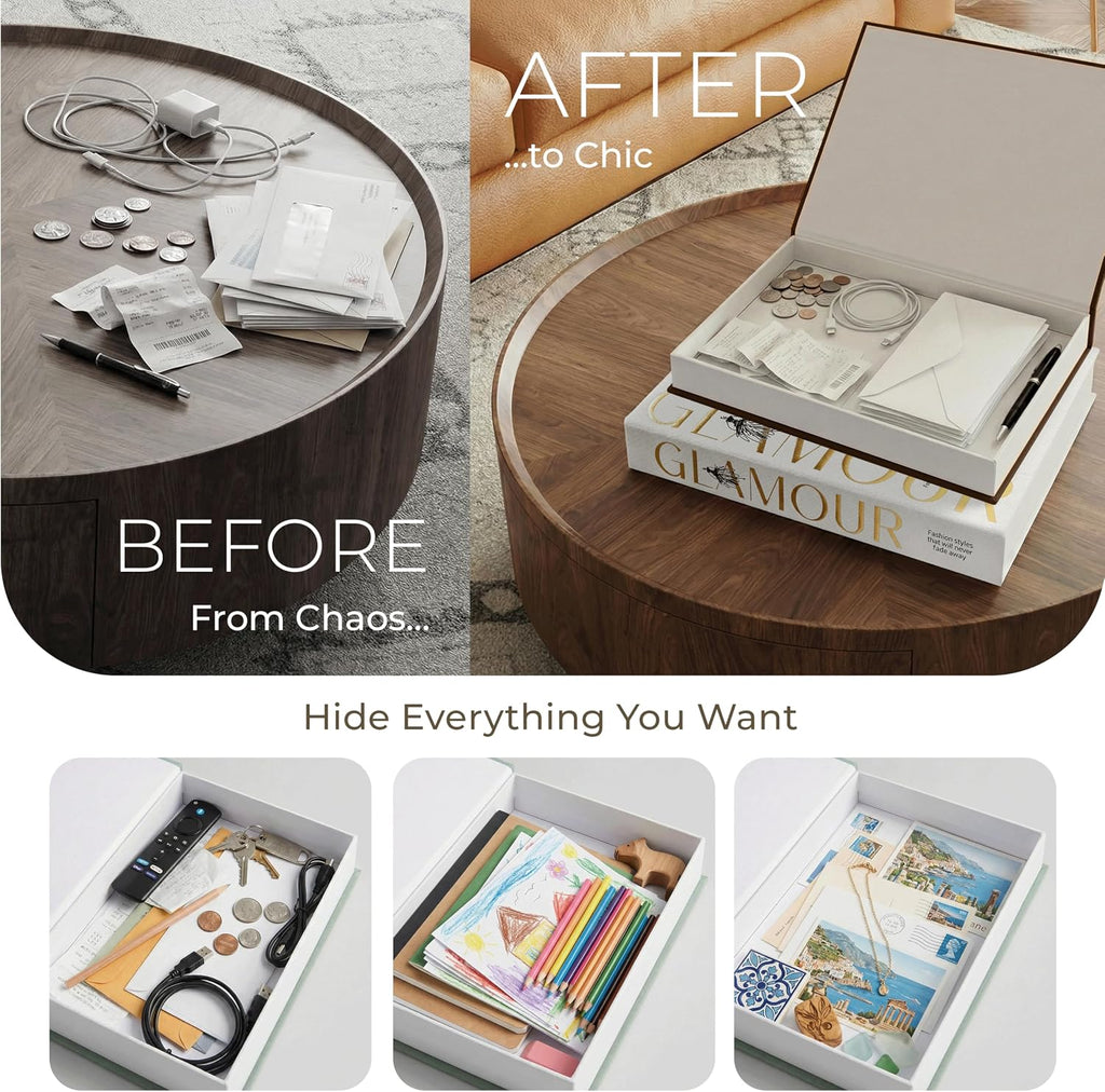 Decorative Books Decor - Black & Ivory Linen Faux Books for Decoration: Aesthetic Fake Book Shelf, Living Room