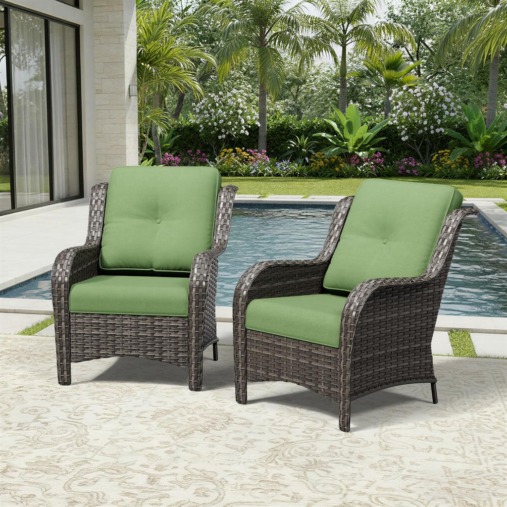 Joyside Patio Chairs Set of 2, Wicker Patio Furniture with High Back, Deep Seating, Wide Armrest, Thickened Cushions