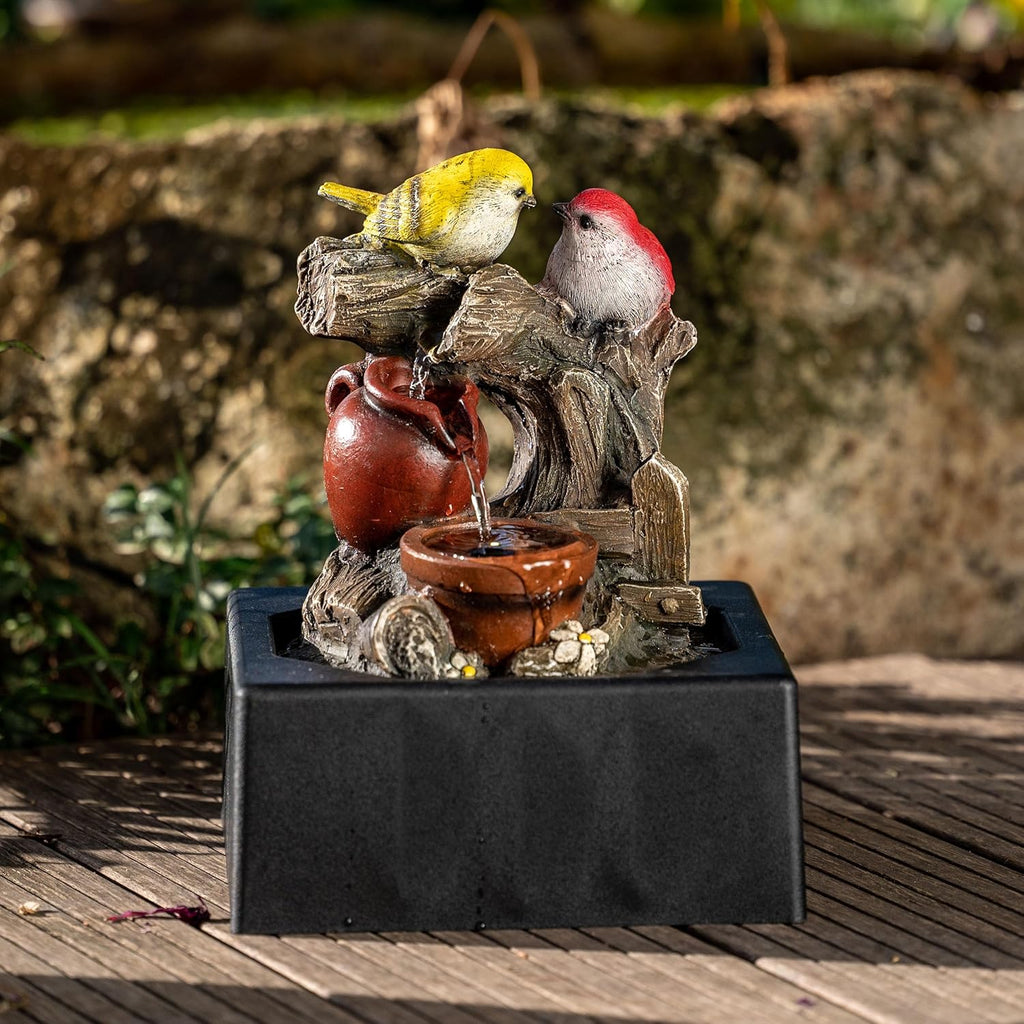 Tabletop Water Fountain Outdoor Decor, Birds Statues Waterfall Fountain Indoor Decor,Include LED Light and Pump,Ideal