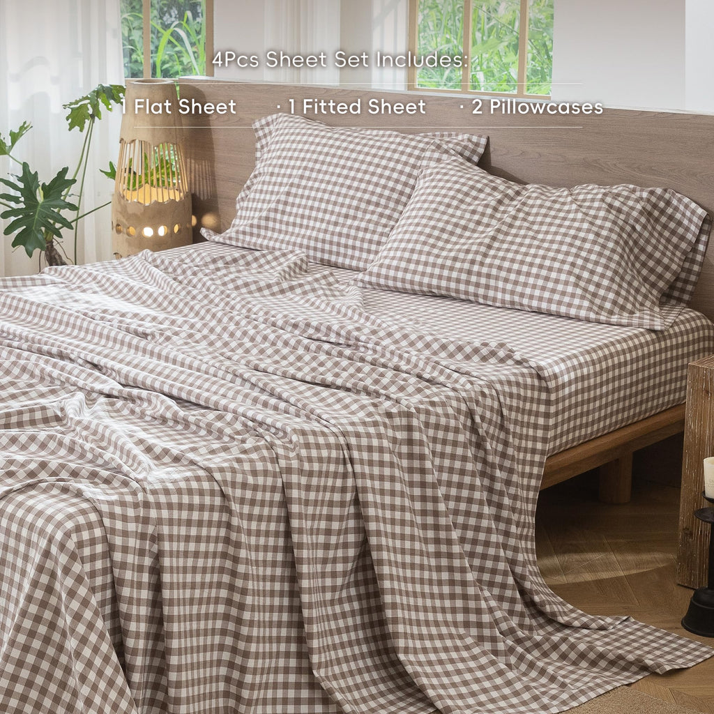 Gingham Sheet Set 100% Washed Cotton Lived-in Deep Pocket
