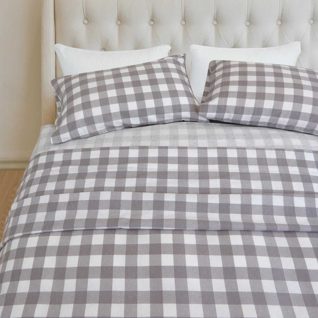 Buffalo Check Plaid Flannel Sheet Set, Gray