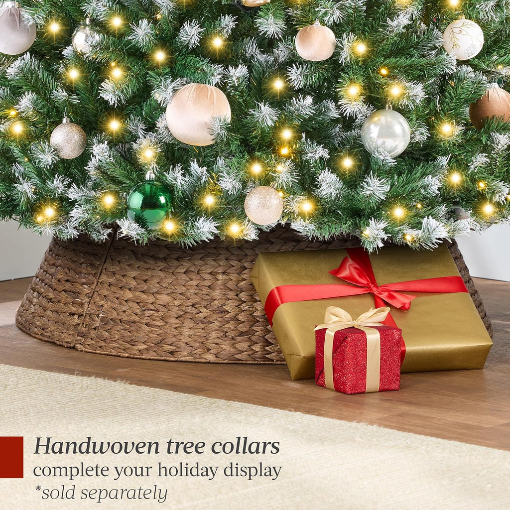 Artificial Frosted Christmas Tree, Premium Pre-Lit Realistic Spruce Holiday Décor w/Dense Branches, Metal Base