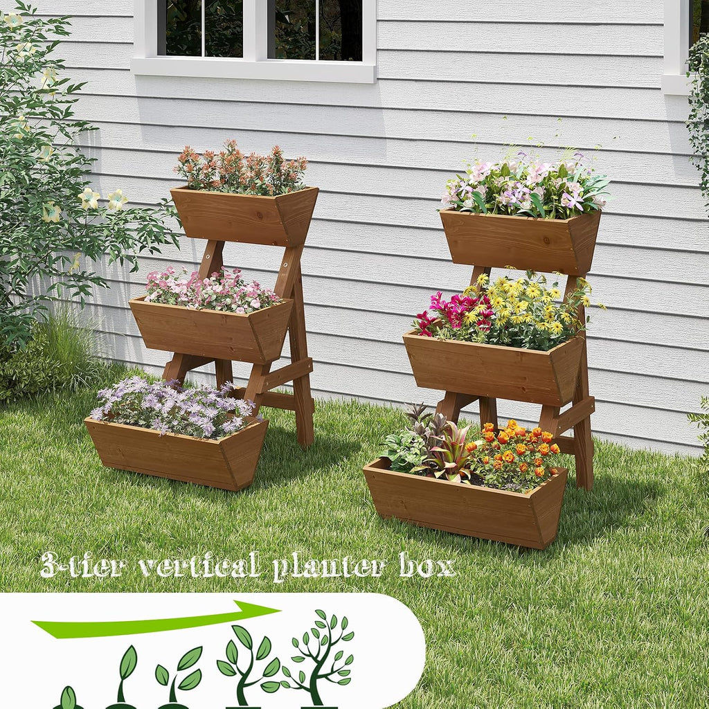 3 Tier Vertical Garden Planter Raised Garden Bed Tiered Planter Box Outdoor | Wood Planter Box Plant Stand Gardening