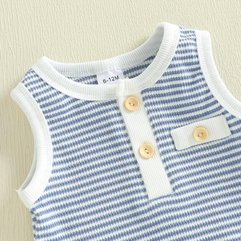 Toddler Baby Boy Stripe Waffle Sleeveless Shirt Shorts Set