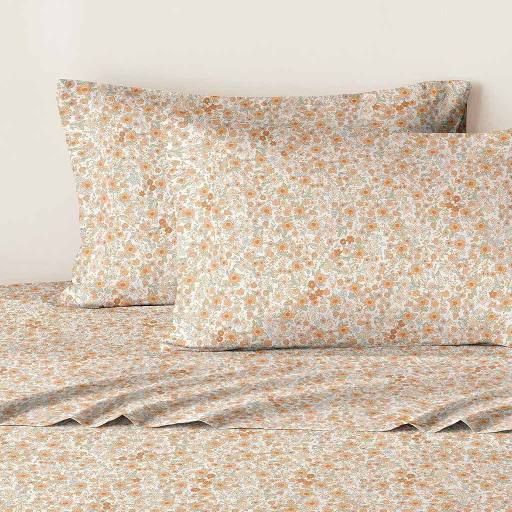 Floral Bed Sheets, 4-Piece Sheet Set, Shabby Chic Flower Pattern Printed Country Coquette Cottage Aesthetic Bedding
