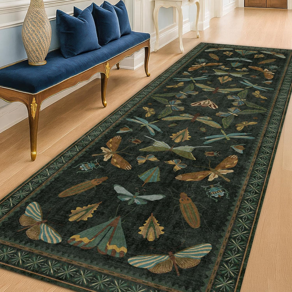 8 ft Long Hallway Runner Rug - Boho Green Rug for Kitchen Floor, Entrance Indoor, Washable Wide Runn