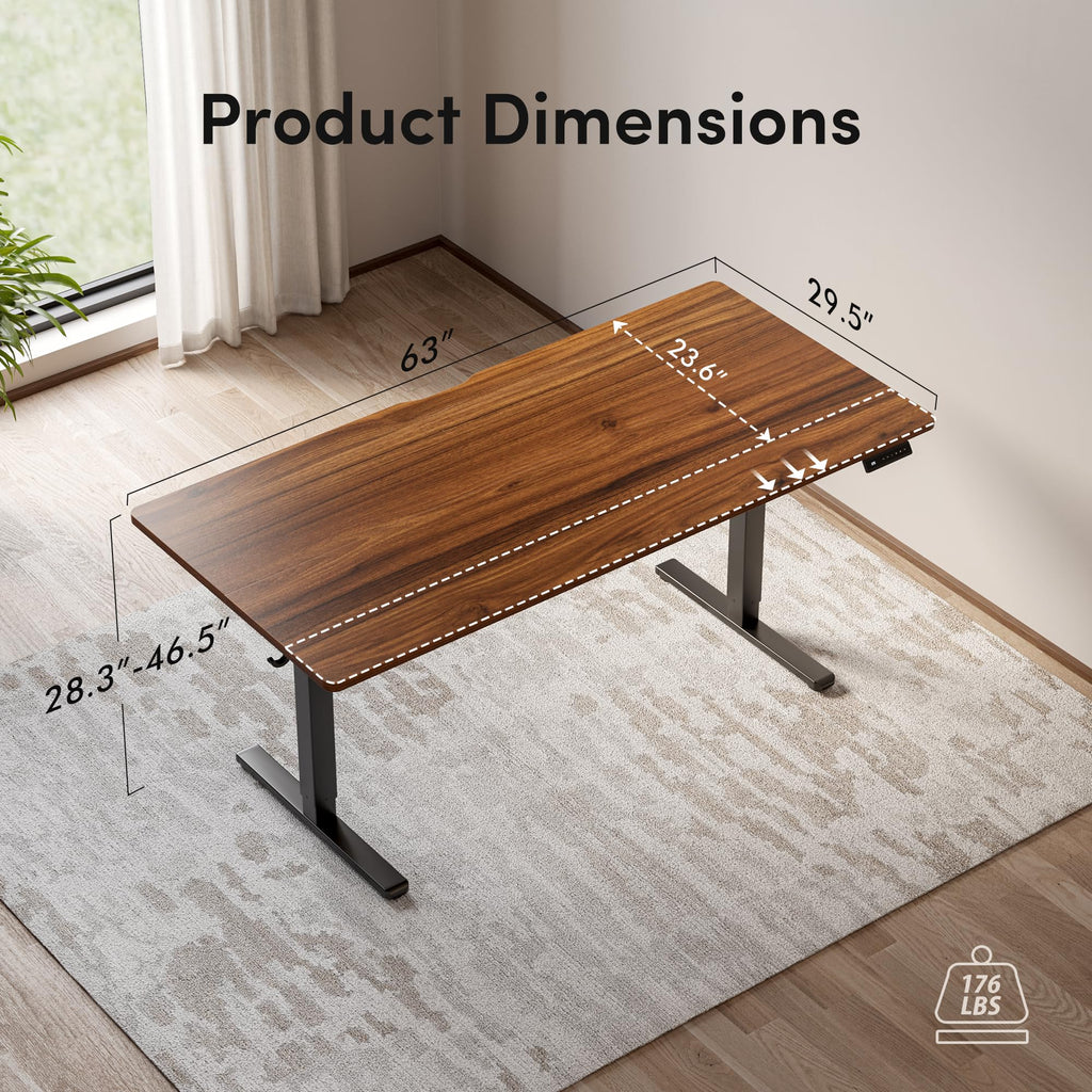 63 x 30 Large Electric Standing Desk Height Adjustable, Walnut