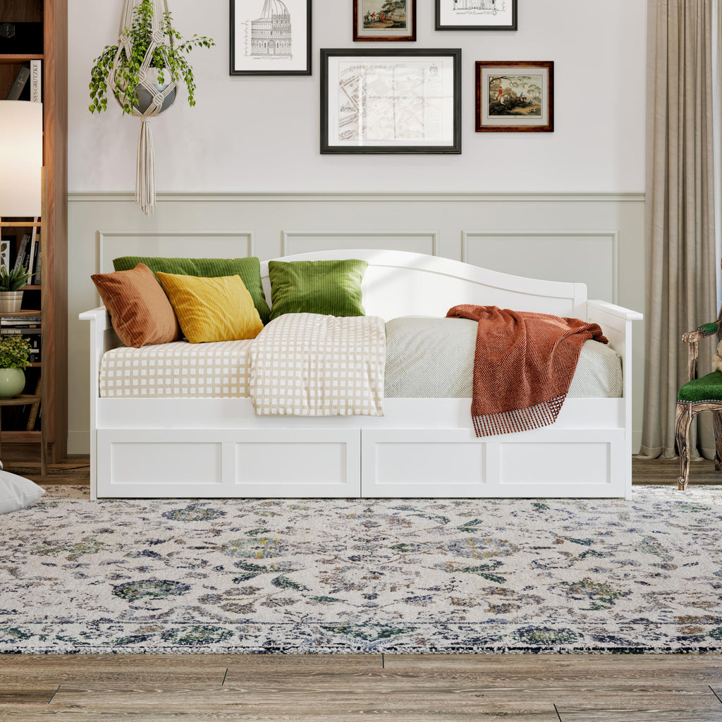 Acadia Twin Wood Daybed with 2 Storage Drawers, White