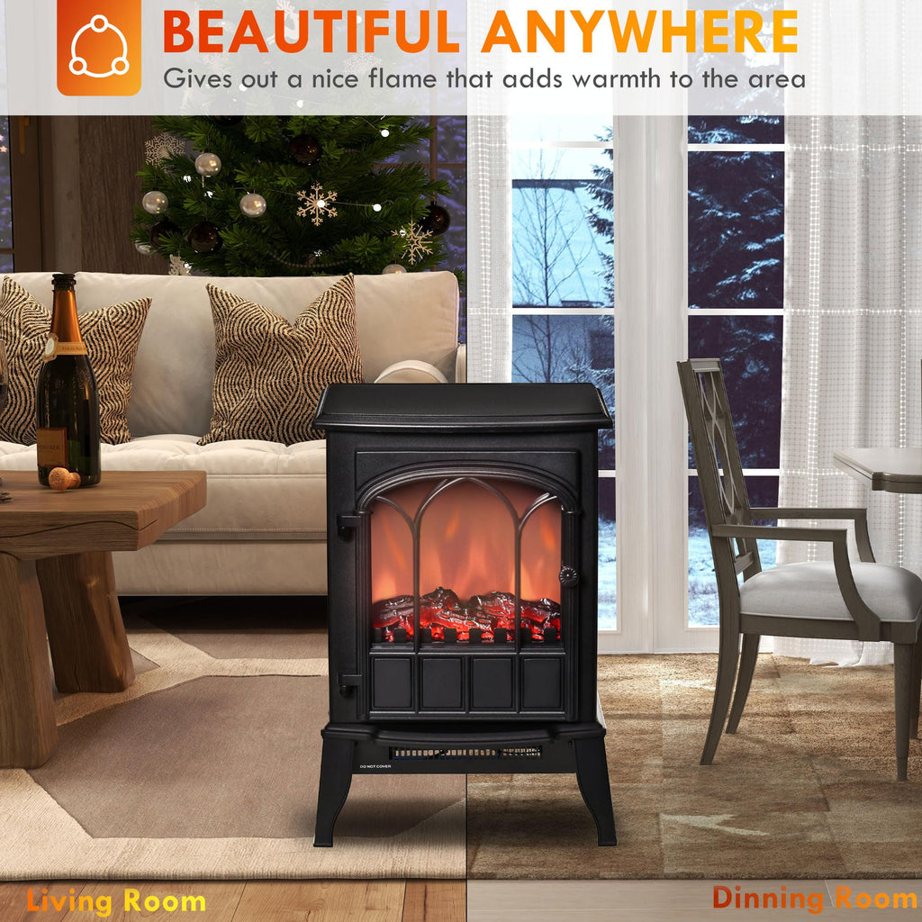 22" Electric Fireplace Stove Freestanding Fire Place Heater Black