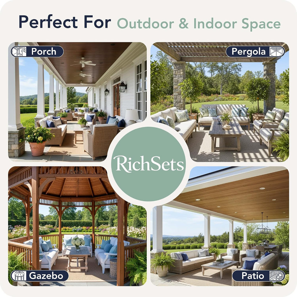 Outdoor Curtains Waterproof, 8 Panels, Rod Pocket | Weatherproof & Privacy Drapes, Outside Curtains for Gazebo