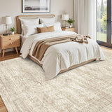 8x10 Washable Area Rug, Vintage Beige Non-Slip Large Rug for Living Room Bedroom Dining Room