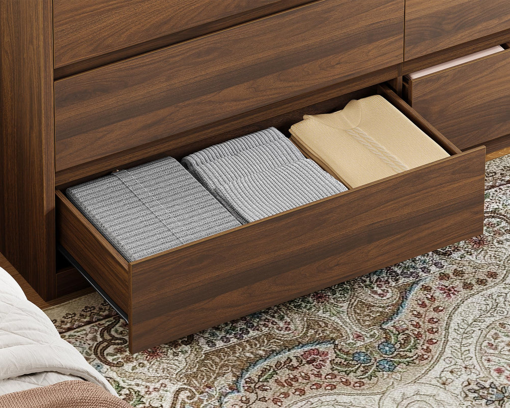 55" Dresser with 6 Drawers, Dressers & Chests of Drawers with Curved Profile Design, 6 Drawer Dresser, Bedroom