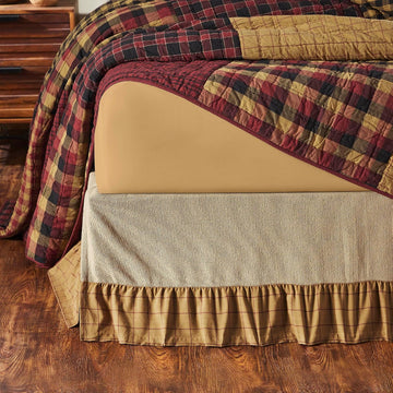 Connell Rustic Farmhouse Burlap Windowpane Plaid Ruffled Twin Bed Skirt Burgundy Tan 39x76x16