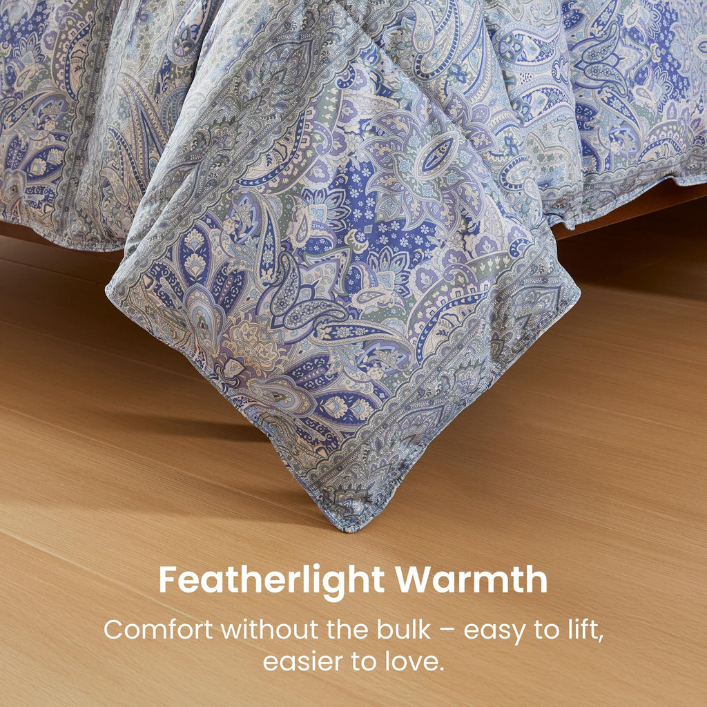California King Size Feather Down Comforter, Ultra Soft All-Season Feather Duvet Insert, Blue Paisley, California King