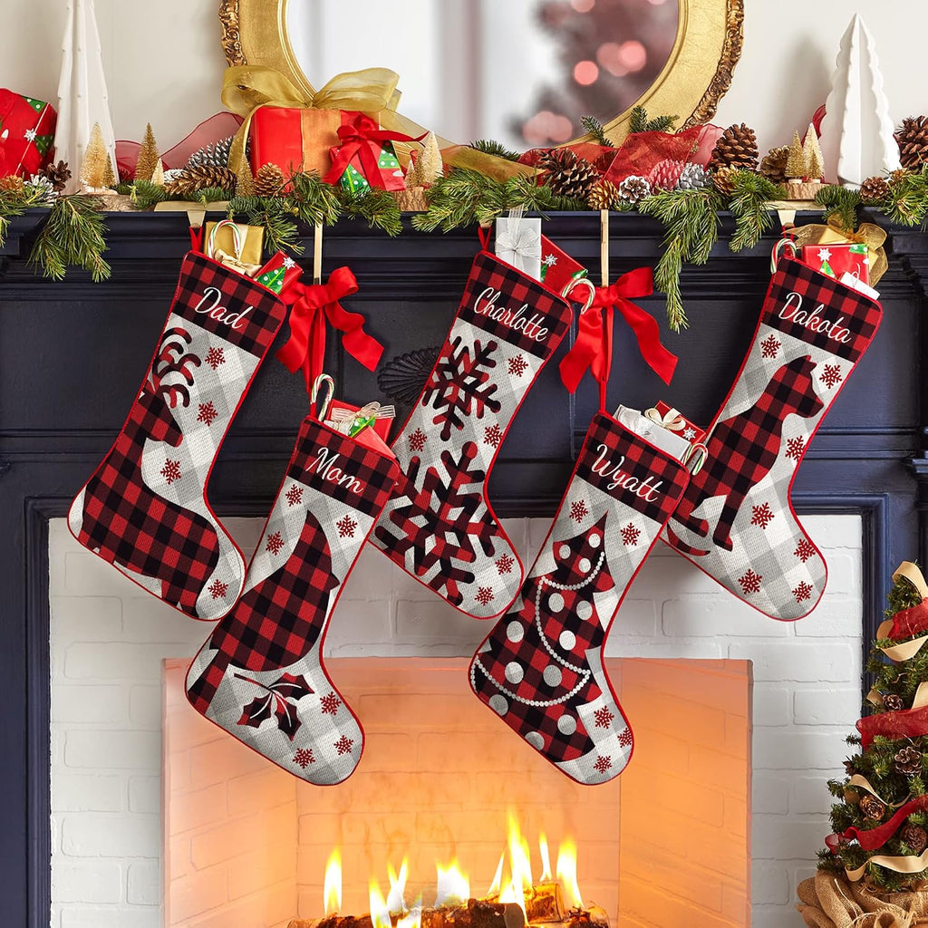 Personalized - Rustic Christmas Decor - Customize with Your Name - Stockings for Family - 19" L - Perfectly Plaid