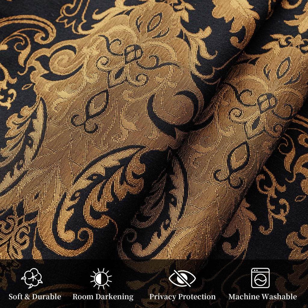 Luxury Black Damask Curtains, 2 Panels, 52"Wx108"L