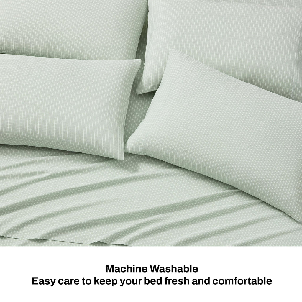 Queen Sheet Set 6-Piece Heather-Hue Windowpane Check Bed Sheets Green