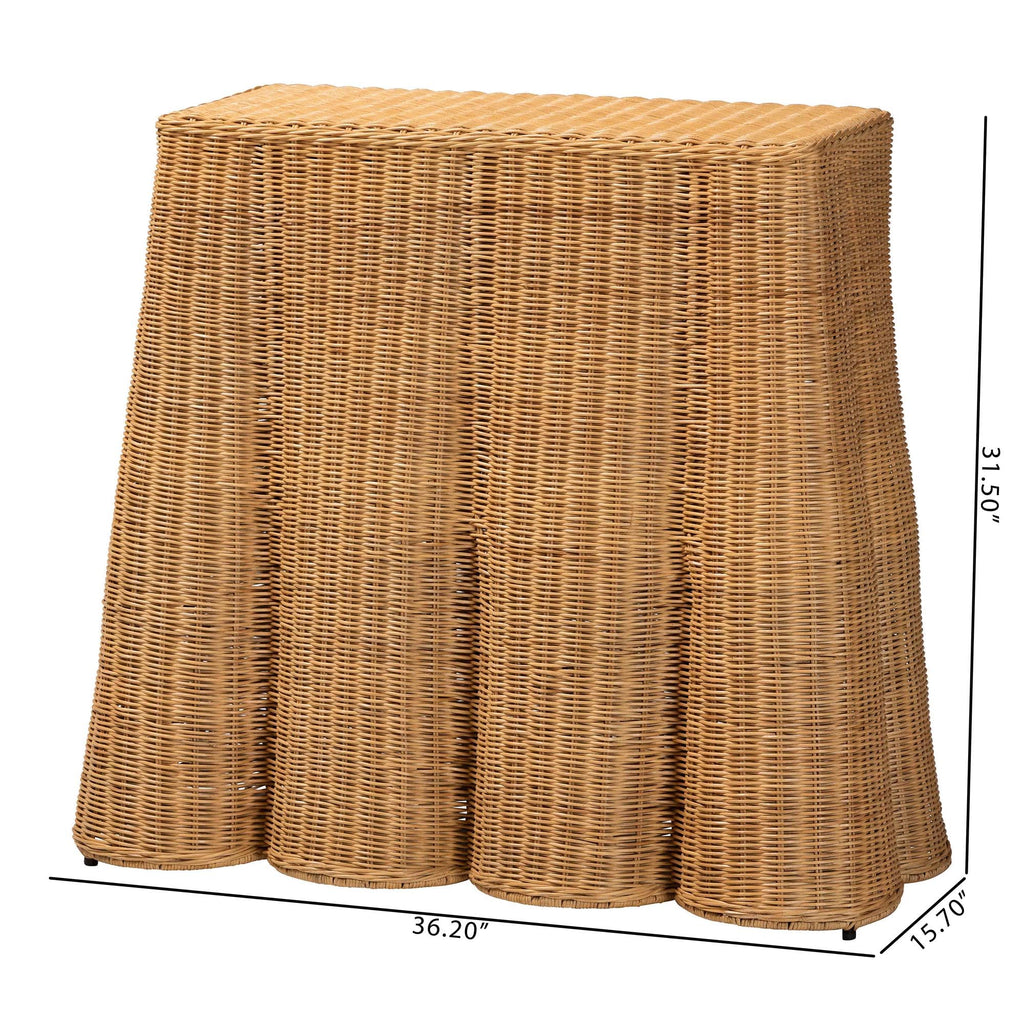 Palm Scallop Natural Rattan Console Table - Handwoven Wicker Accent Table, Coastal & Boho Décor, 36-inch Wide