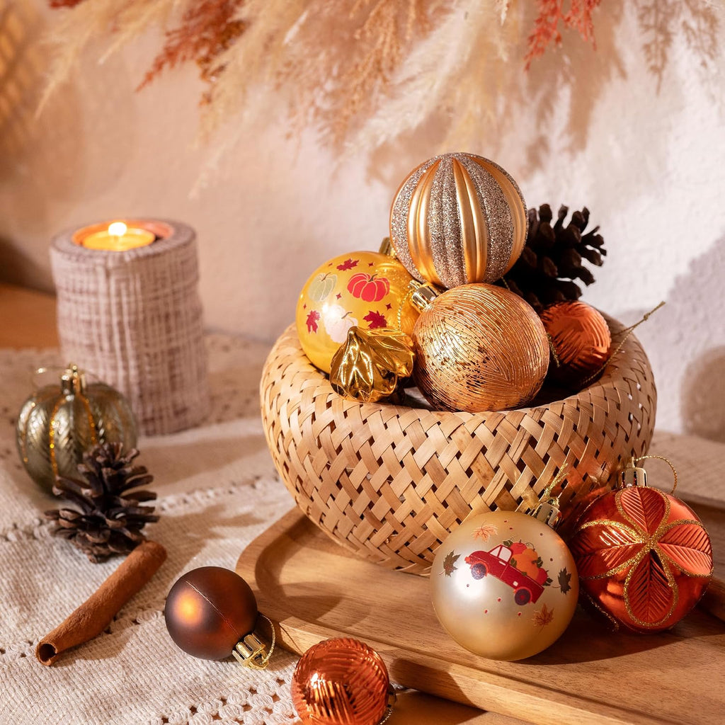 Fall Ornaments Tree Decorations Shatterproof Pumpkin - Set of 21